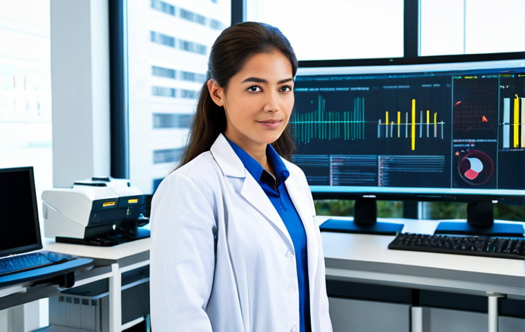 과학적 사고방식 적용을 위한 실천 사례 - **
A professional female engineer, fully clothed in appropriate attire: a clean lab coat over modes...